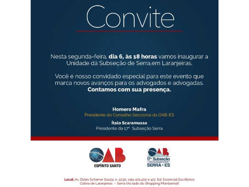 Unidade vai melhor atender a advocacia da região. Foto: Divulgação.