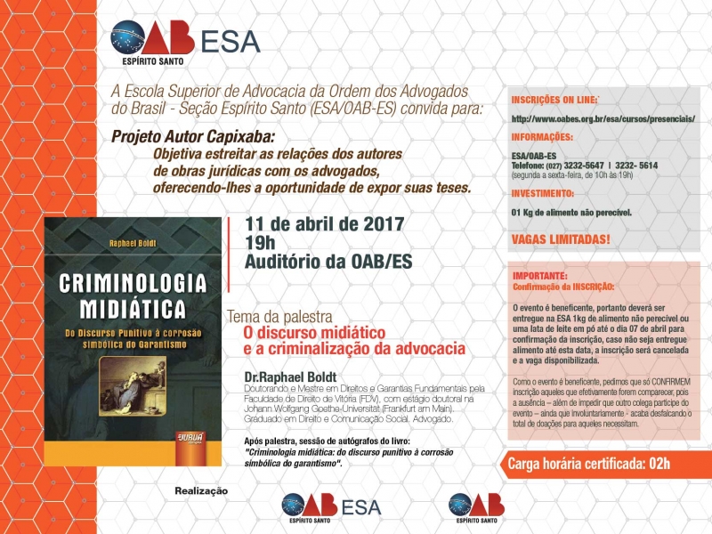 Participe da palestra. O evento é beneficente. Foto: Divulgação.