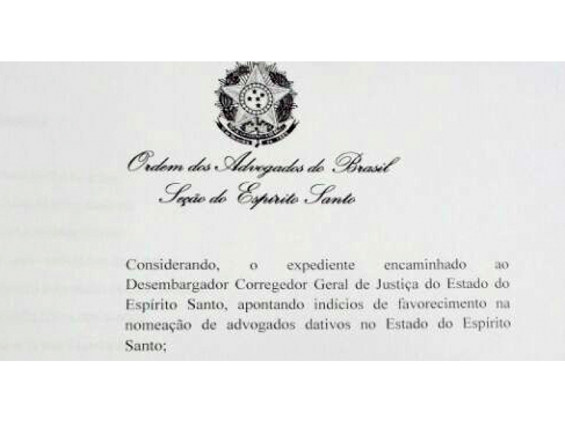 Determinação da Corregedoria da OAB-ES. Foto: Divulgação.