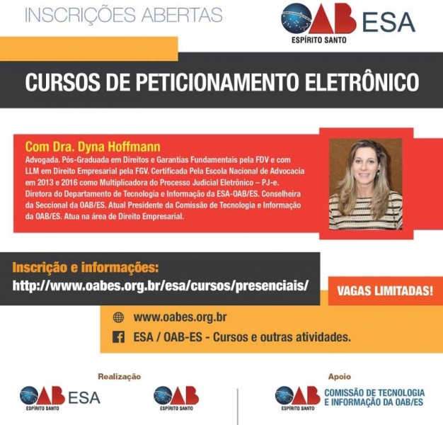 Faça sua inscrição nos cursos da ESA/OAB-ES. Foto: Divulgação.