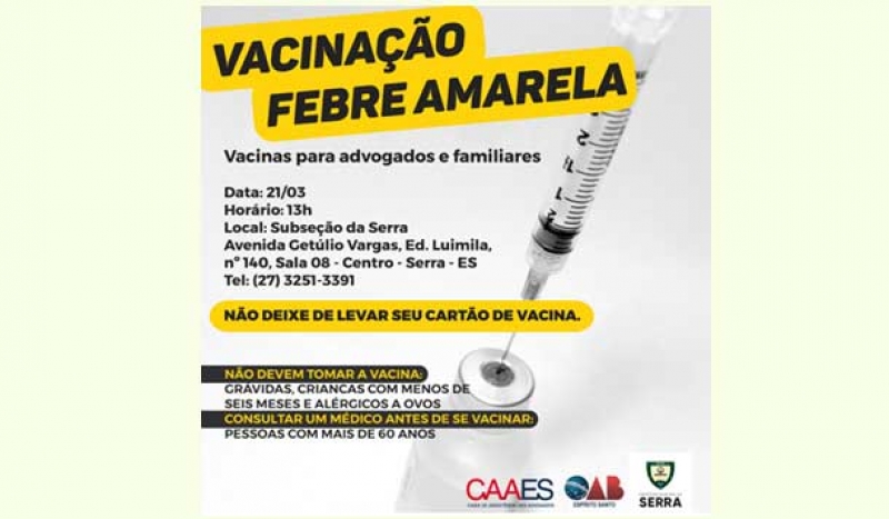 OAB-ES vai vacinar advogados. Foto: Divulgação.