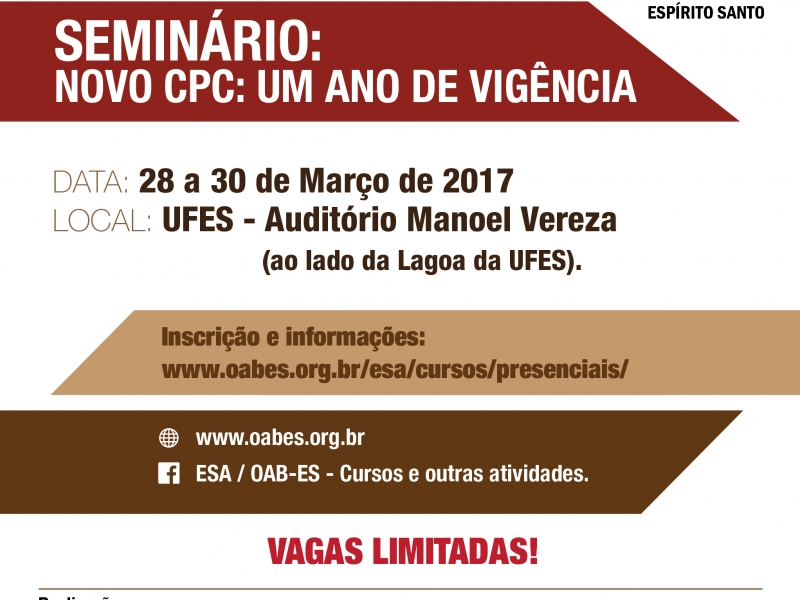 Participe dos cursos da ESA/OAB-ES. Foto:Divulgação.