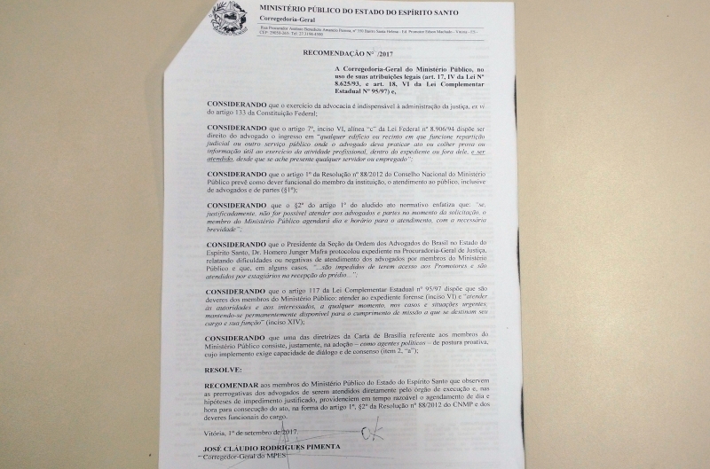 Recomendação da Corregedoria-Geral de Justiça. Foto: Divulgação.