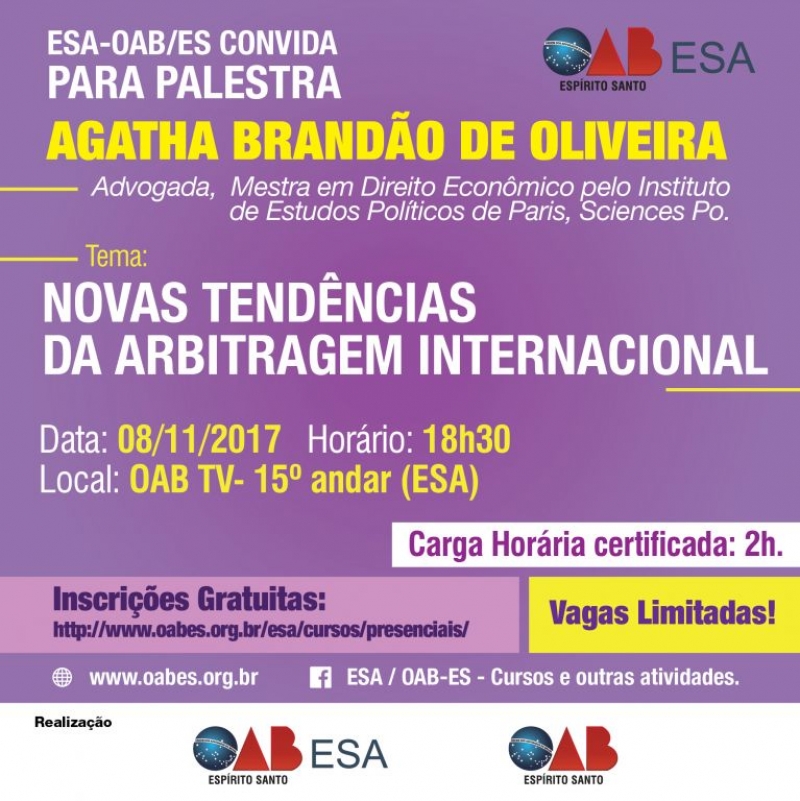 Participe dos Cursos da ESA/OAB-ES. Foto: Divulgação.