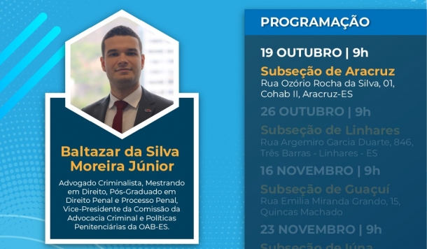 OAB-ES promove minicurso de advocacia em Aracruz neste sábado (19)