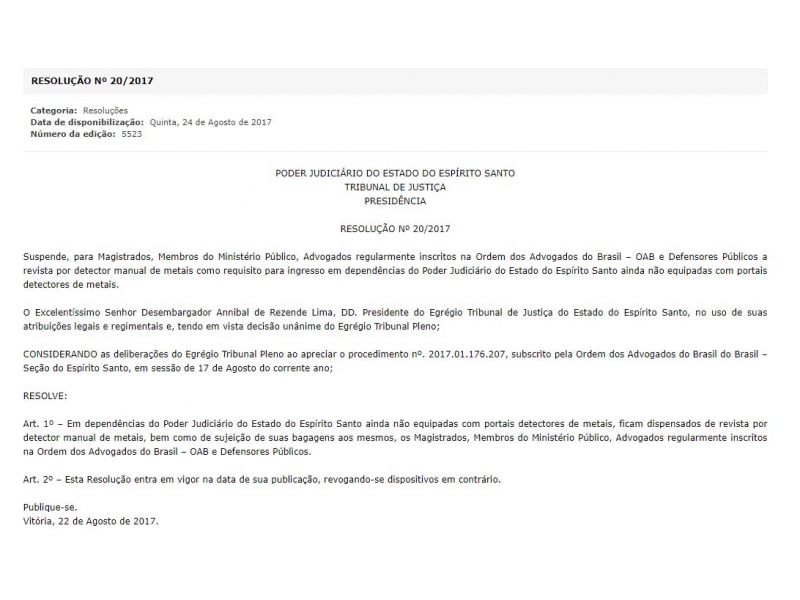 Resolução que encerra revistas manuais no TJES foi publicada. Foto: Divulgação.