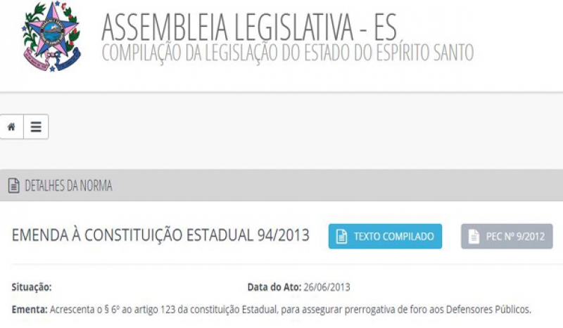 Site da Assembleia Legislativa