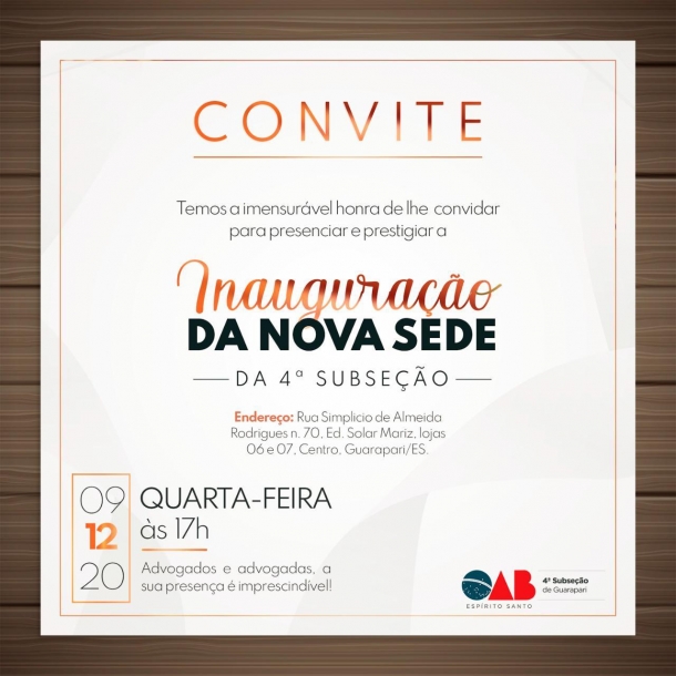 Subseção de Guarapari inaugura nova sede nesta quarta-feira (09/12)