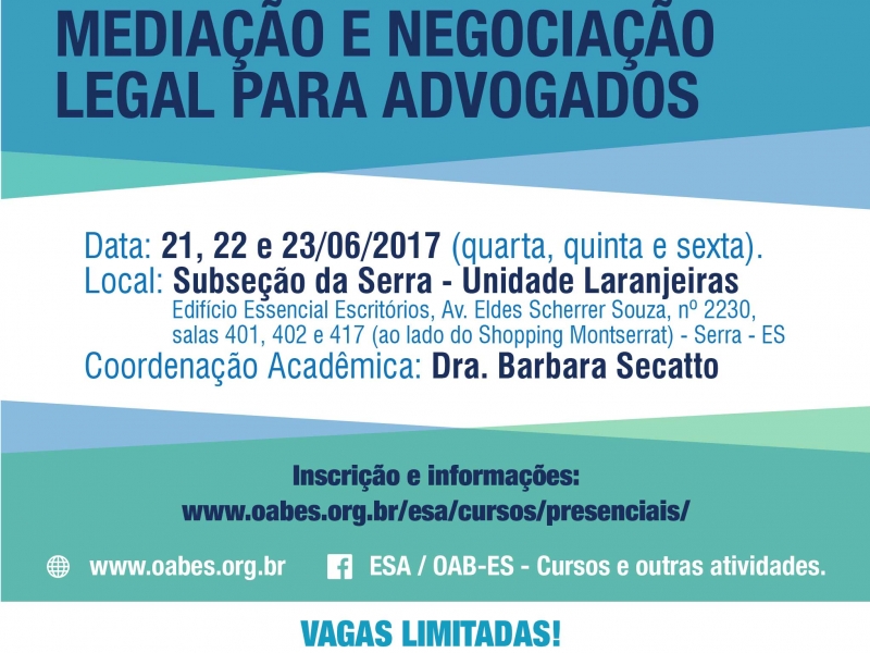 Faça sua inscrição na página da ESA/OAB-ES. Foto: Divulgação.