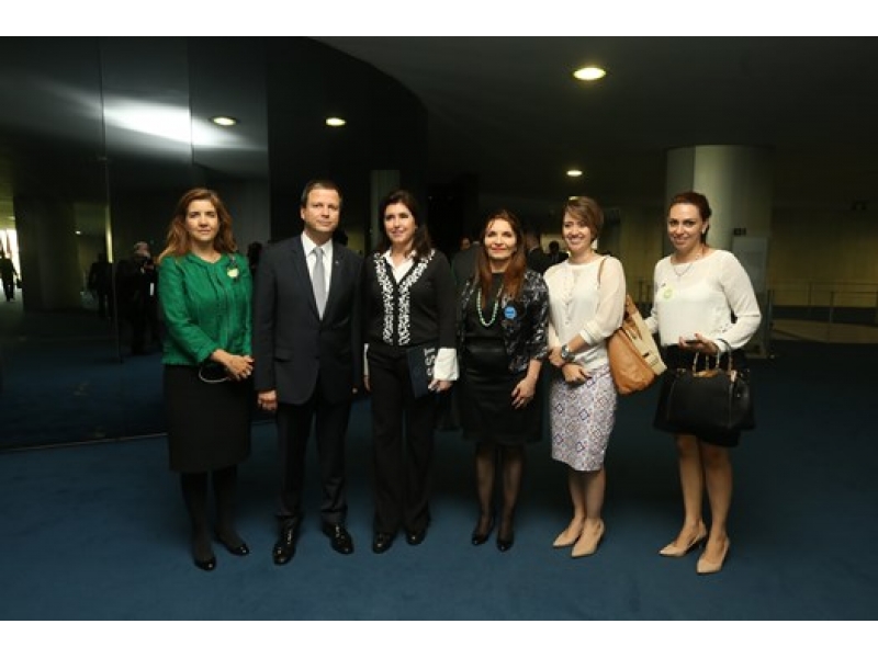 Claudio Lamachia, senadora Simone Tebet e Eduarda Mourão com integrantes da Comissão Nacional da Mulher Advogada. Foto: Eugênio Novaes/CFOAB.