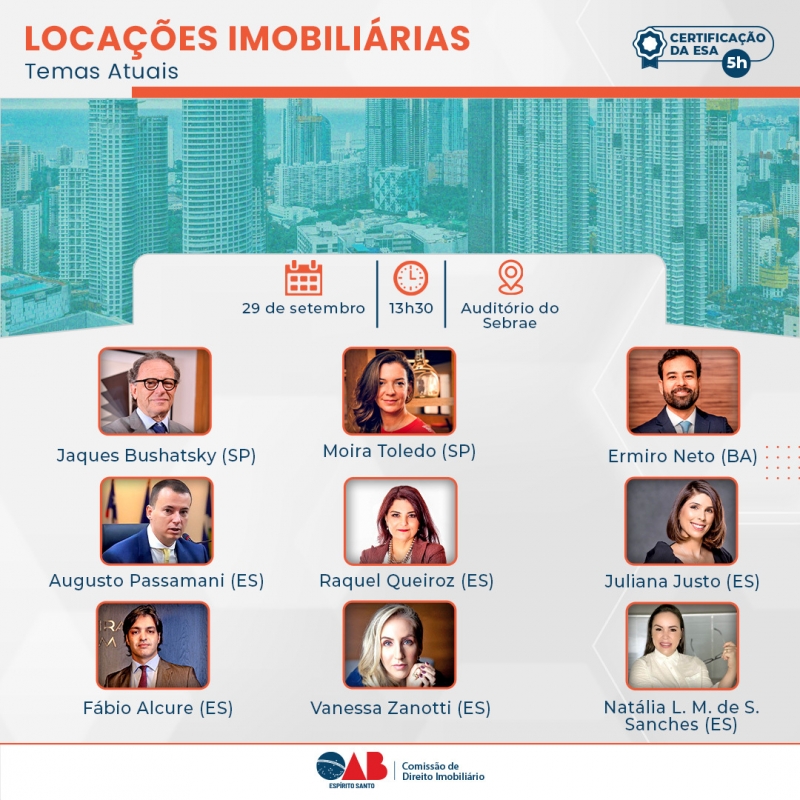 Comissão de Direito Imobiliário da OAB-ES realiza seminário sobre Locações Imobiliárias
