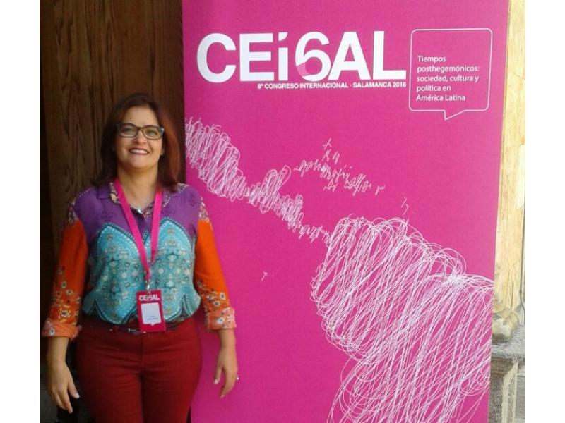 Maristela Lugou em congresso na Universidade de Salamanca, Espanha. Foto: Arquivo Pessoal.